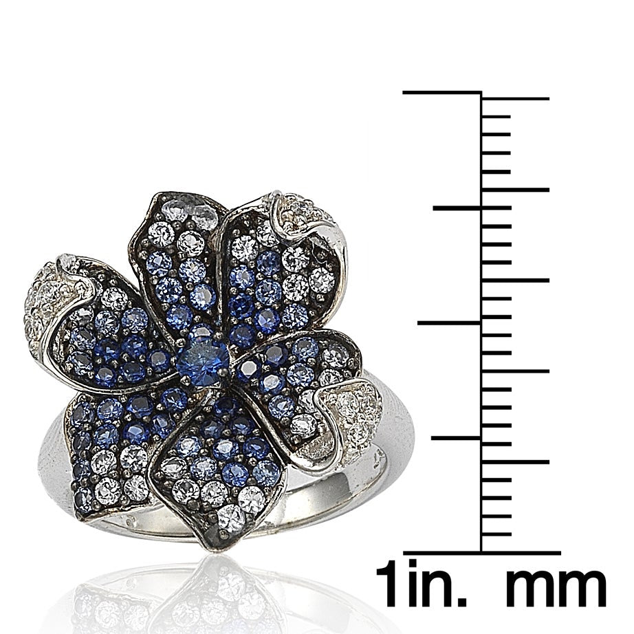 Suzy Levian Sapphire and Diamond in Sterling Silver Flower Petal Ring