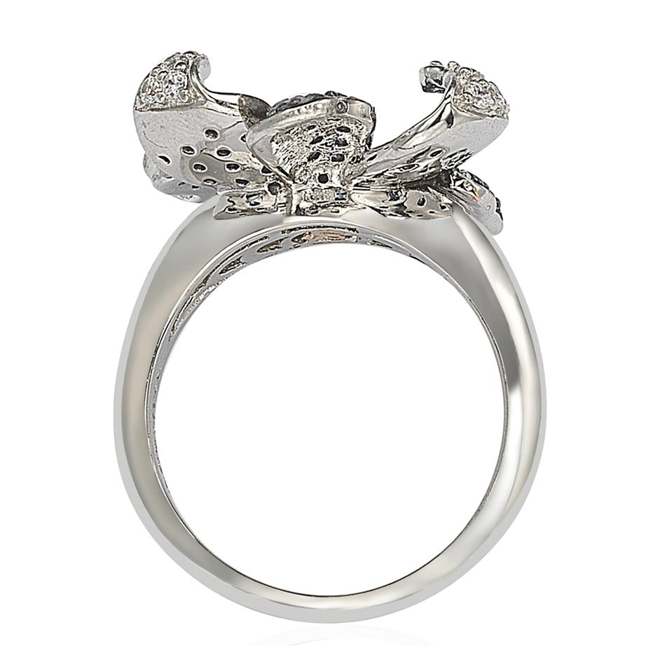 Suzy Levian Sapphire and Diamond in Sterling Silver Flower Petal Ring