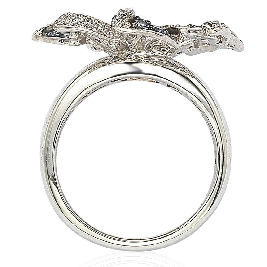 Suzy Levian Sapphire and Diamond in Sterling Silver Flower Ring