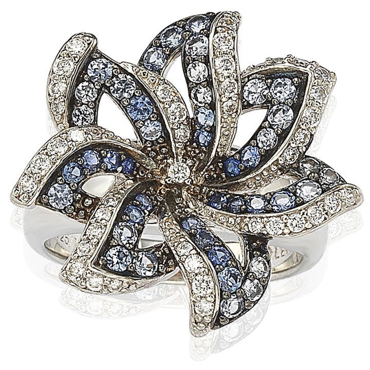 Suzy Levian Sapphire and Diamond in Sterling Silver Flower Ring