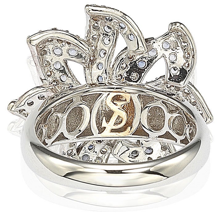 Suzy Levian Sapphire and Diamond in Sterling Silver Flower Ring