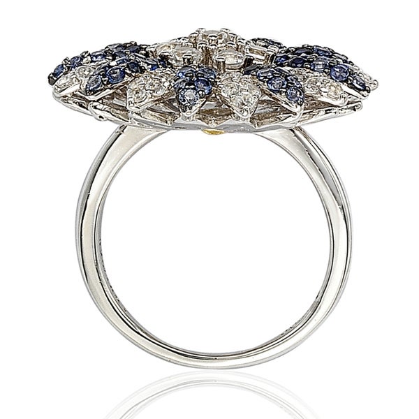 Suzy Levian Sapphire and Diamond in Sterling Silver and 18K Gold Logo Ring