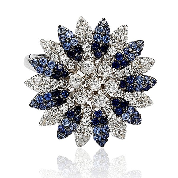 Suzy Levian Sapphire and Diamond in Sterling Silver and 18K Gold Logo Ring