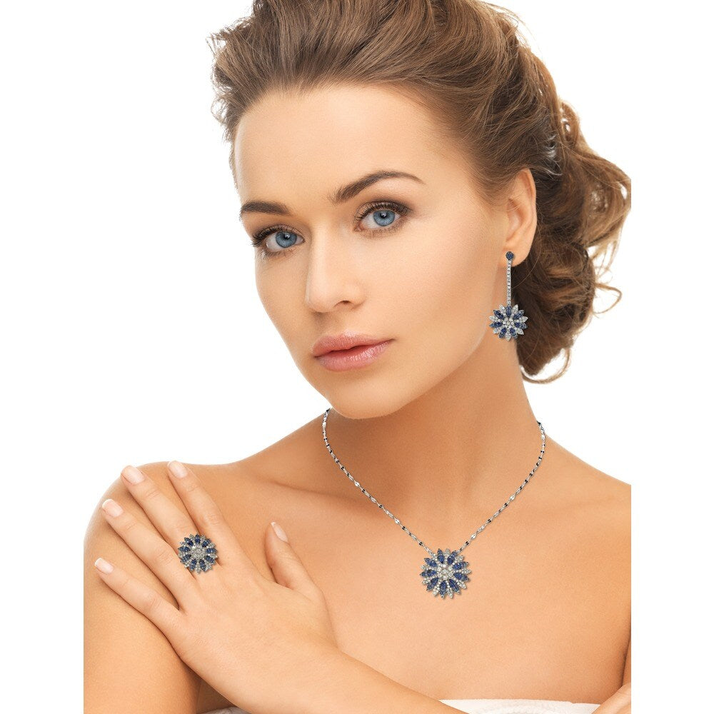 Suzy Levian Sapphire and Diamond in Sterling Silver and 18K Gold Logo Ring