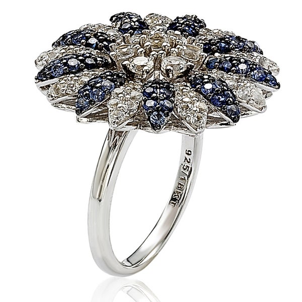 Suzy Levian Sapphire and Diamond in Sterling Silver and 18K Gold Logo Ring