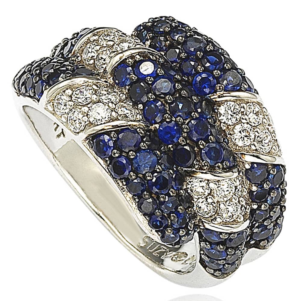 Suzy Levian Sapphire and Diamond in Sterling Silver and 18K Gold Swirling Ring