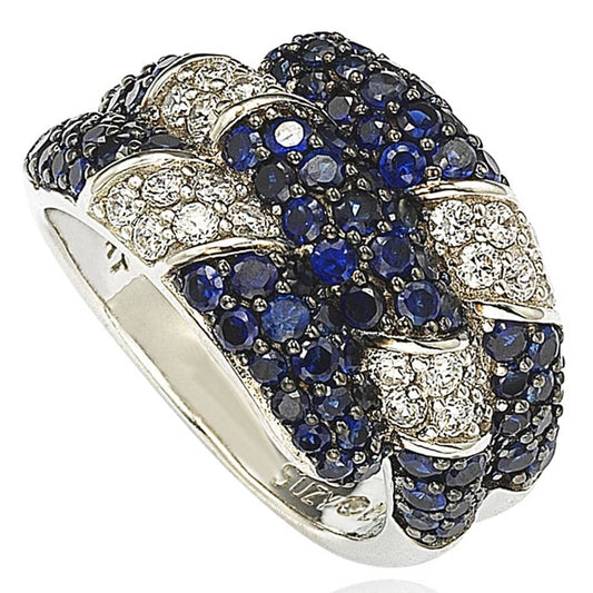 Suzy Levian Sapphire and Diamond in Sterling Silver and 18K Gold Swirling Ring