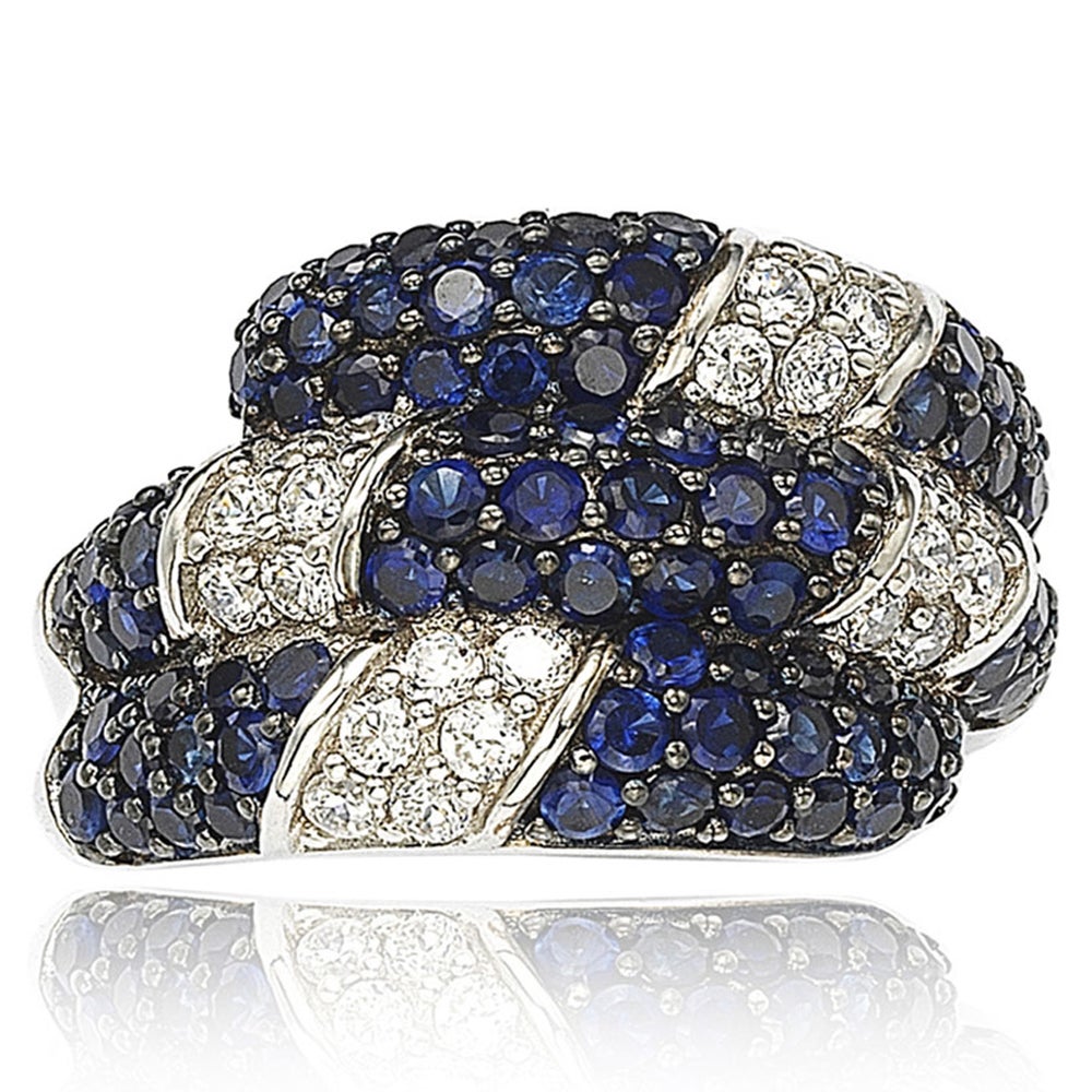 Suzy Levian Sapphire and Diamond in Sterling Silver and 18K Gold Swirling Ring