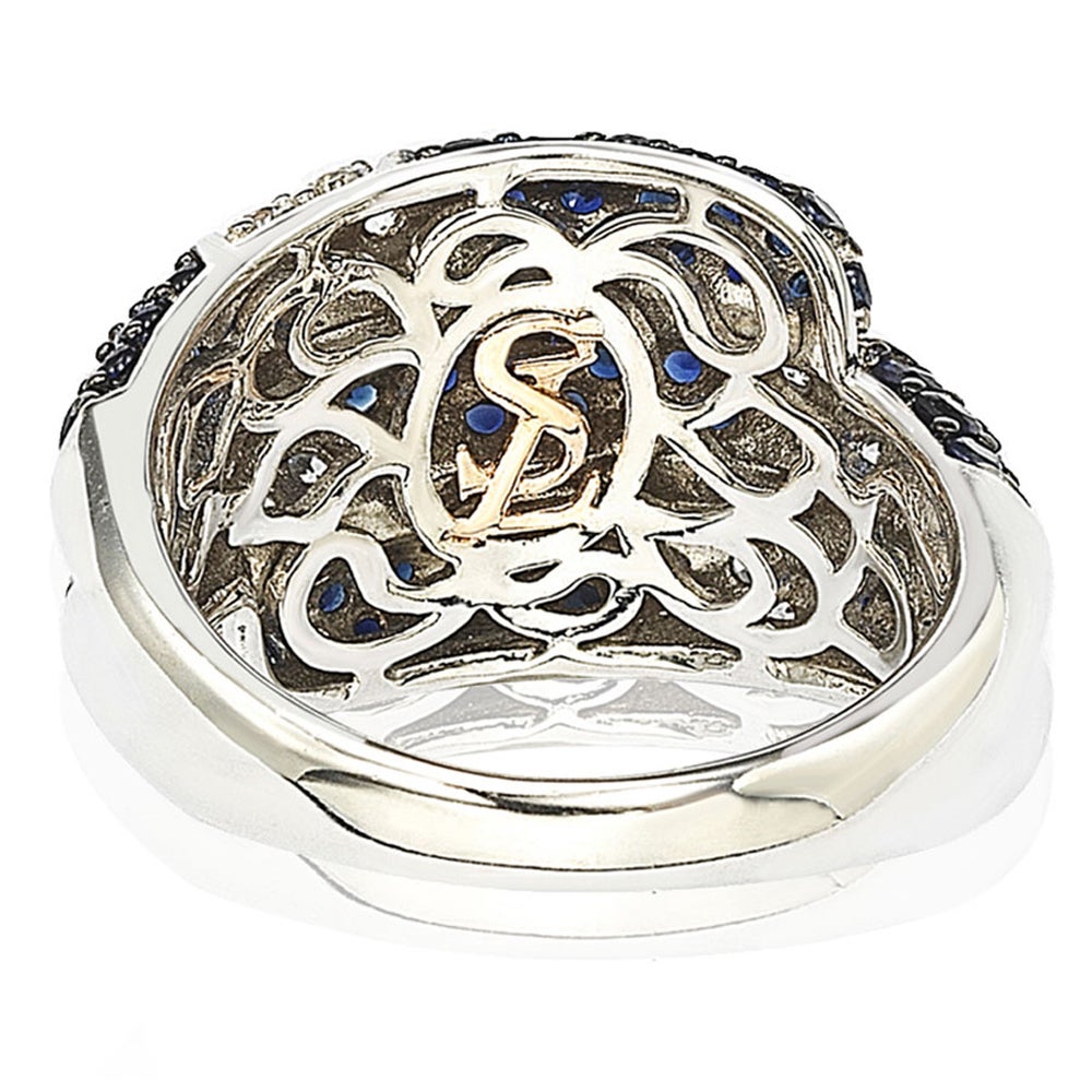 Suzy Levian Sapphire and Diamond in Sterling Silver and 18K Gold Swirling Ring