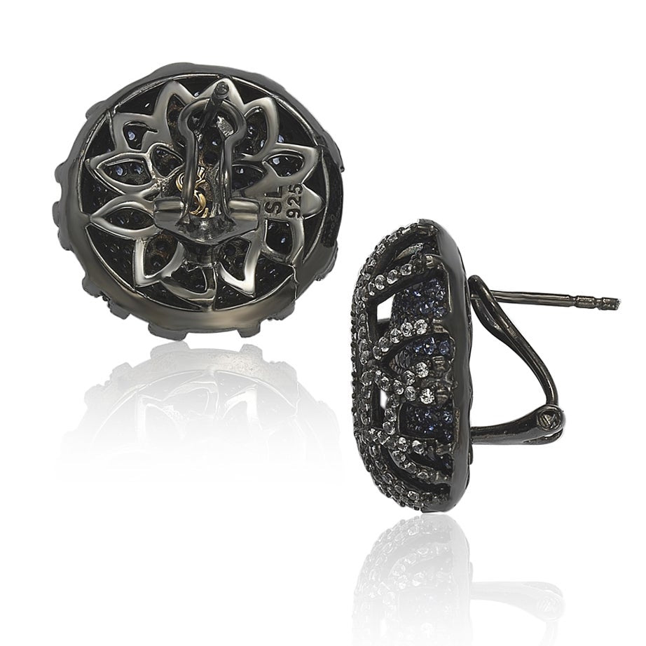 Suzy Levian Sapphire in Blackened Sterling Silver Earrings