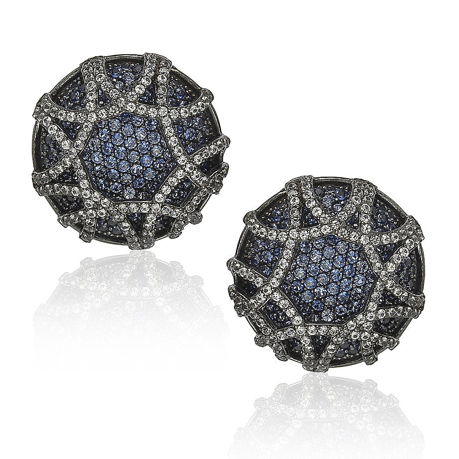 Suzy Levian Sapphire in Blackened Sterling Silver Earrings
