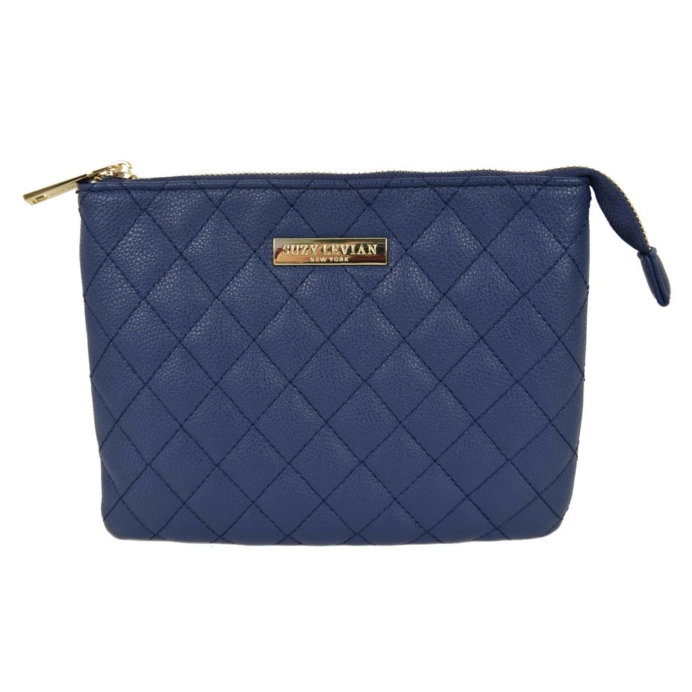 Suzy Levian Small Quilted Jewelry Travel Case in Navy