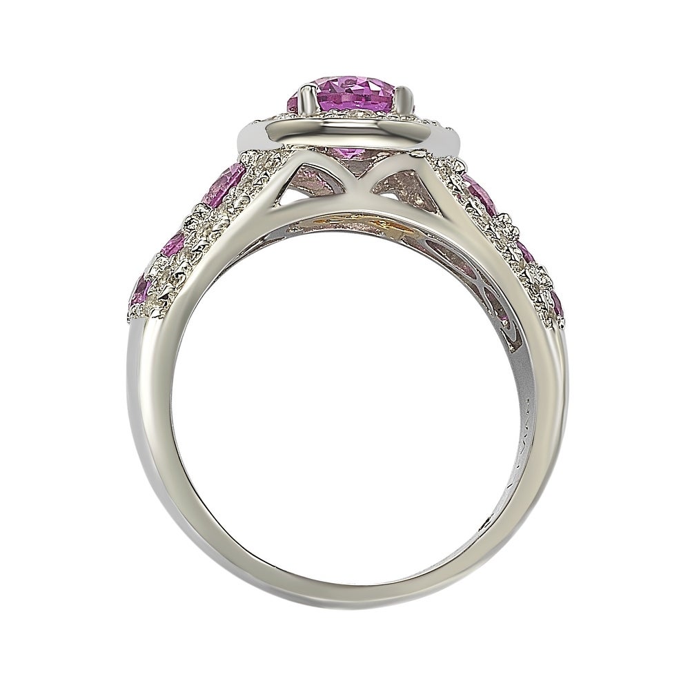 Suzy Levian Sterling Silver 3 3/5ct TGW Pink Sapphire and Diamond Accent Engagement Ring