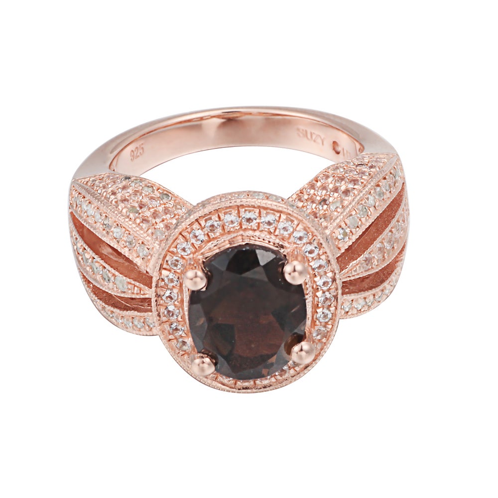 Suzy Levian Sterling Silver 4 cttw Smoky Quartz Oval Ring