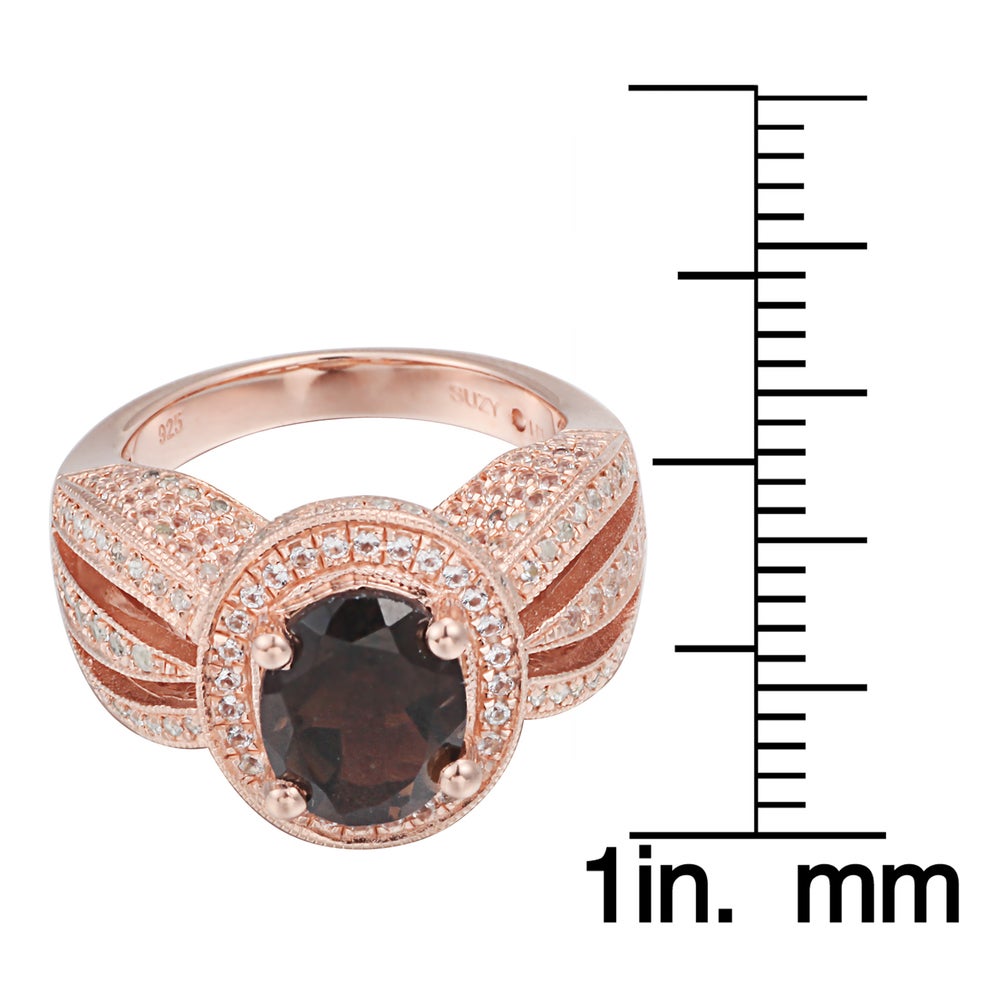 Suzy Levian Sterling Silver 4 cttw Smoky Quartz Oval Ring
