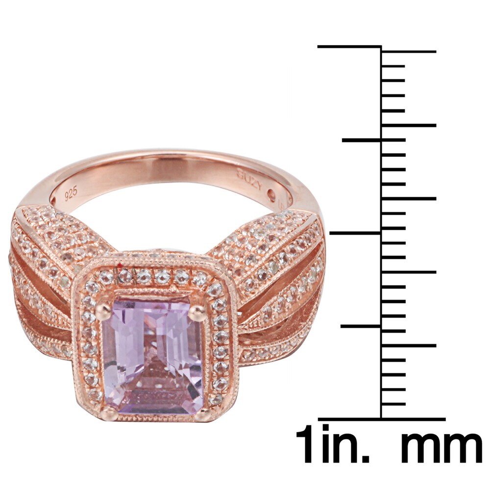 Suzy Levian Sterling Silver 4.3 TCW Emerald-Cut Purple Amethyst Ring