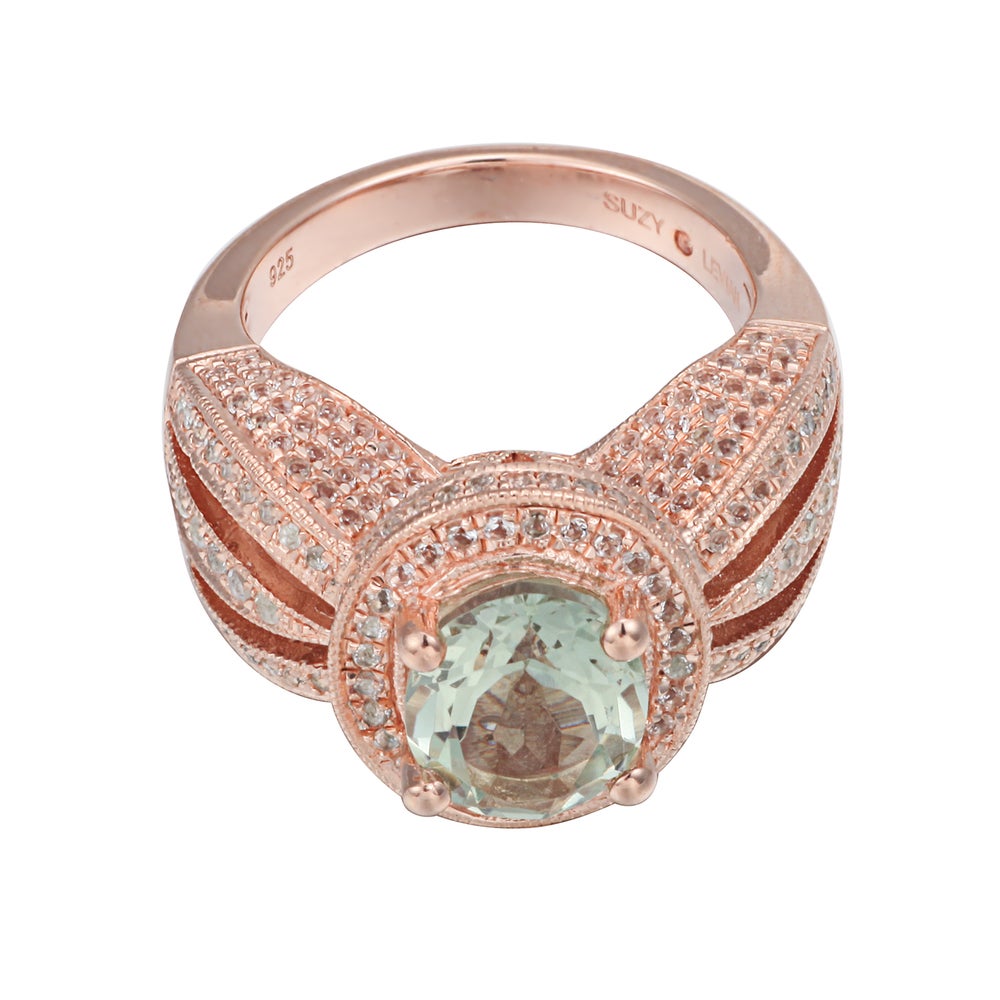 Suzy Levian Sterling Silver 4.35 TCW Green Amethyst Oval Ring
