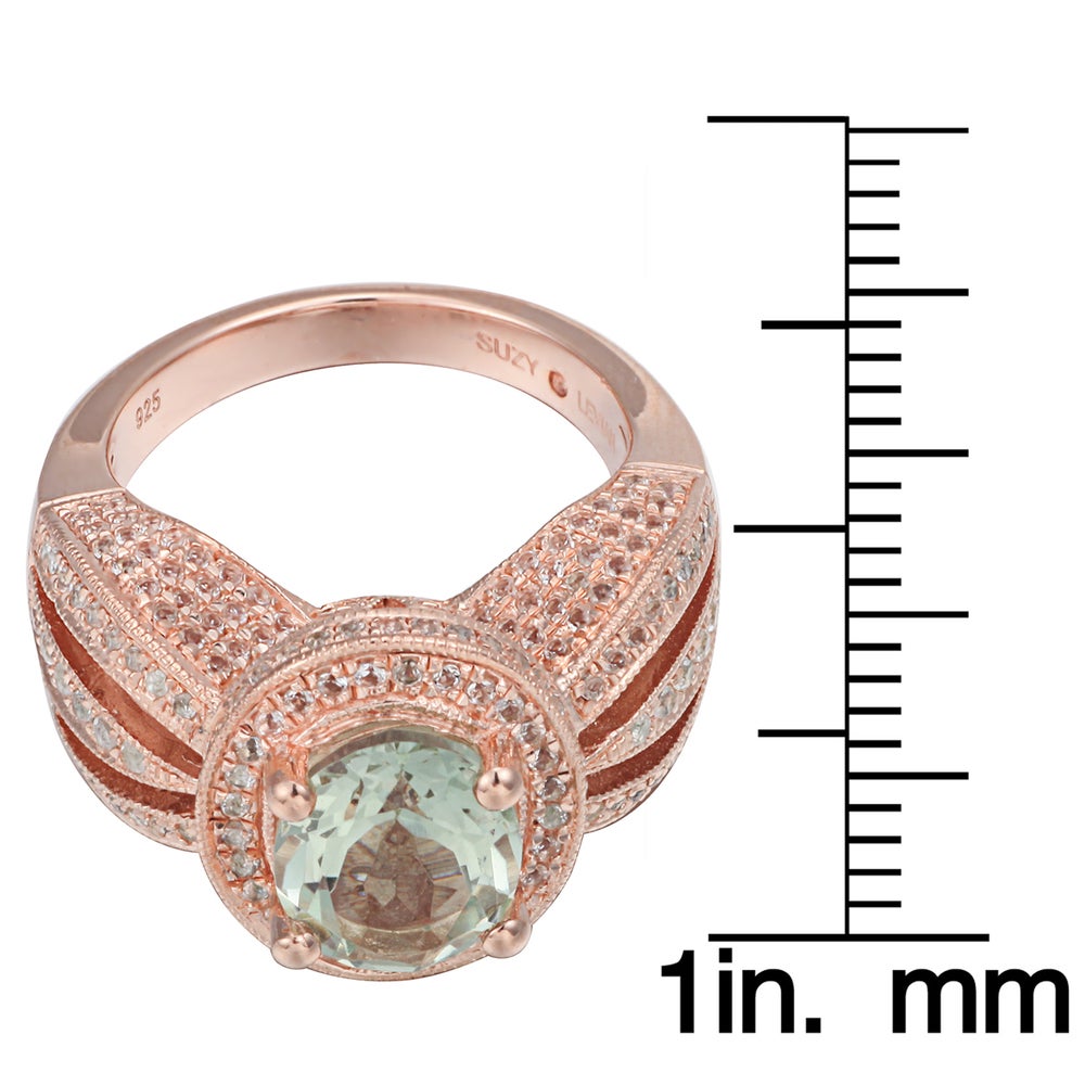 Suzy Levian Sterling Silver 4.35 TCW Green Amethyst Oval Ring