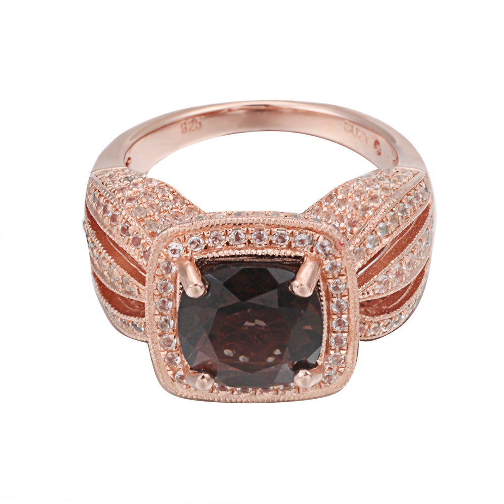 Suzy Levian Sterling Silver 4.5 ctw Smoky Quartz Ring