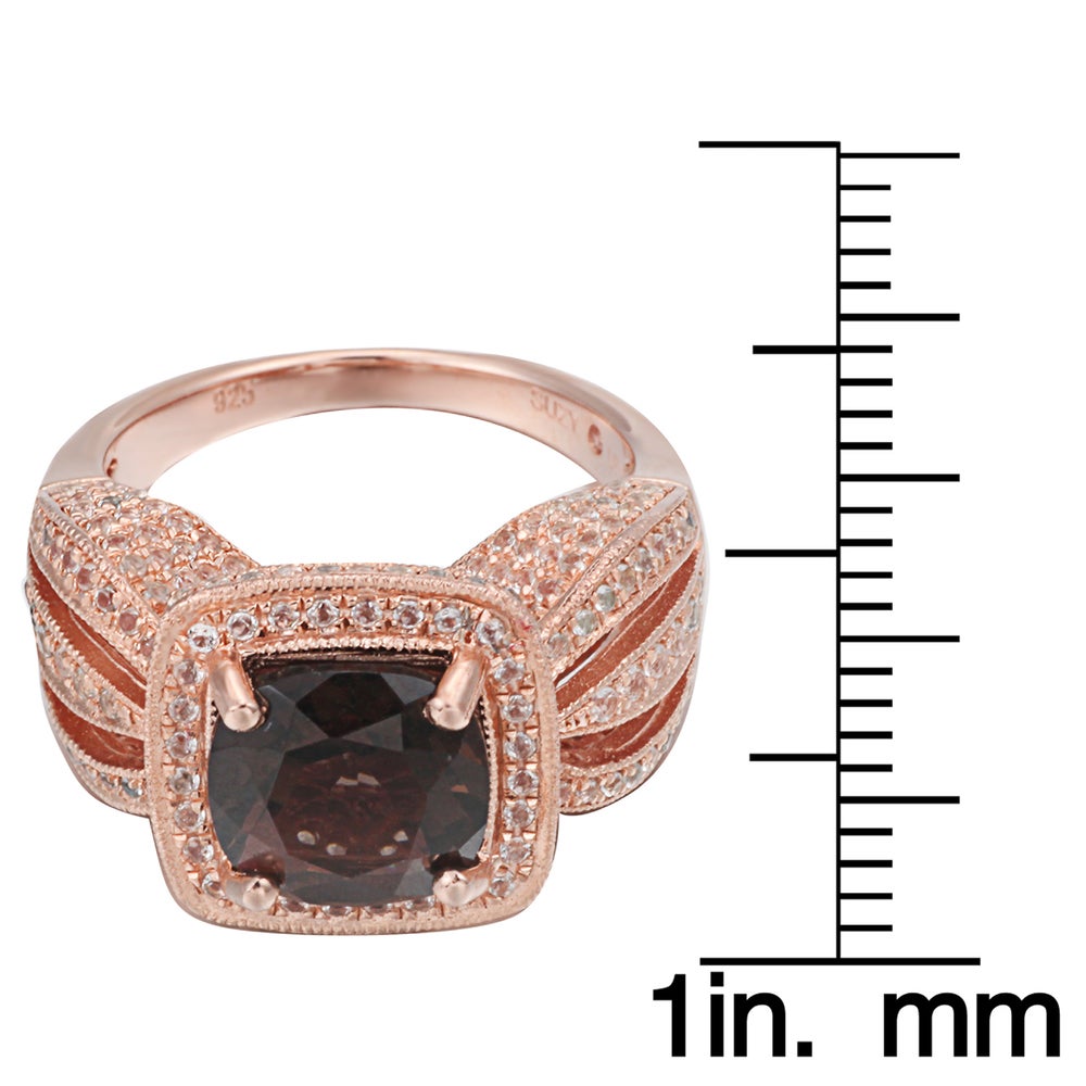 Suzy Levian Sterling Silver 4.5 ctw Smoky Quartz Ring