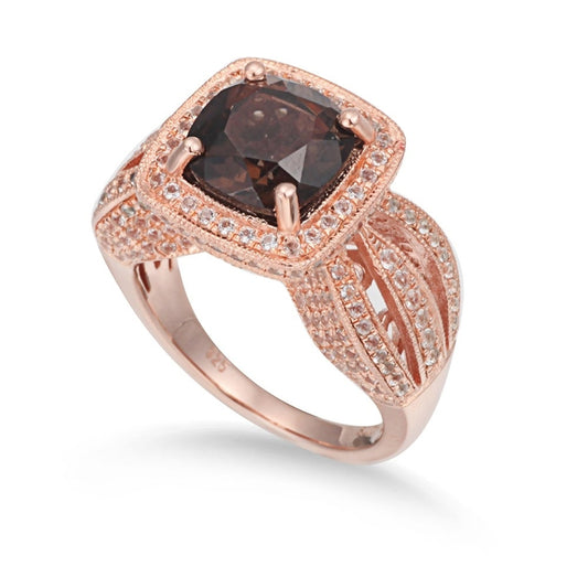 Suzy Levian Sterling Silver 4.5 ctw Smoky Quartz Ring