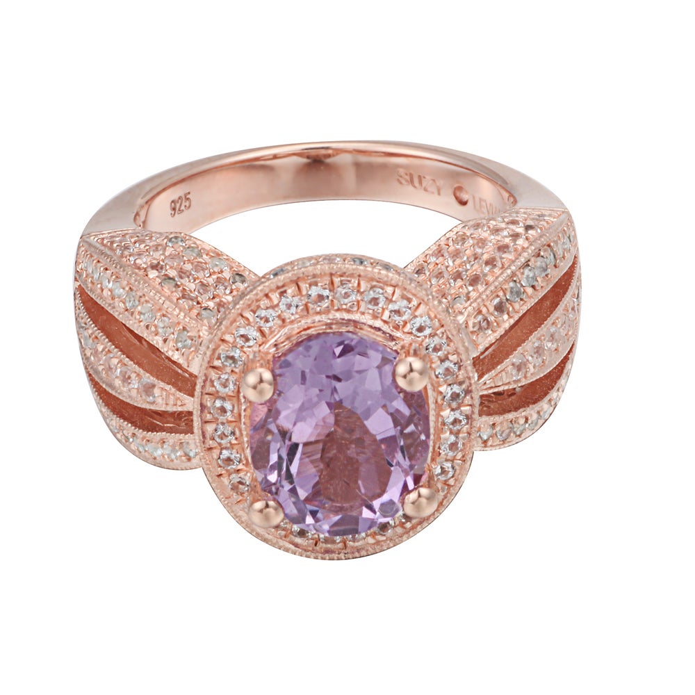 Suzy Levian Sterling Silver 4.52 TCW Purple Amethyst Oval Ring