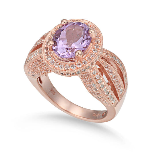 Suzy Levian Sterling Silver 4.52 TCW Purple Amethyst Oval Ring