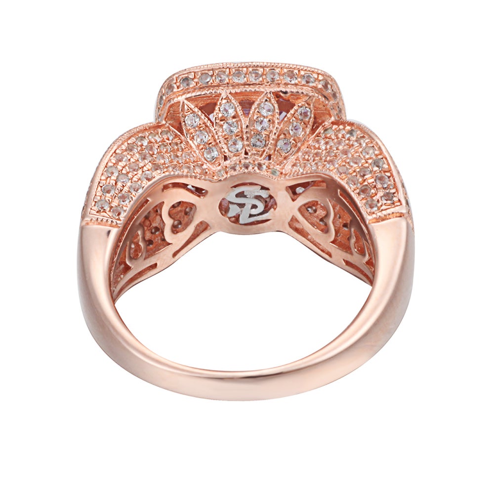 Suzy Levian Sterling Silver 4.59 cttw Pink Amethyst Cushion Cut Ring