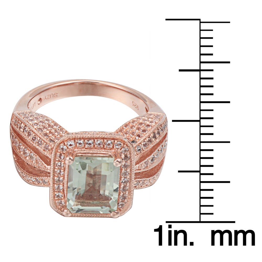 Suzy Levian Sterling Silver 4.6 cttw Emerald-Cut Green Amethyst Ring