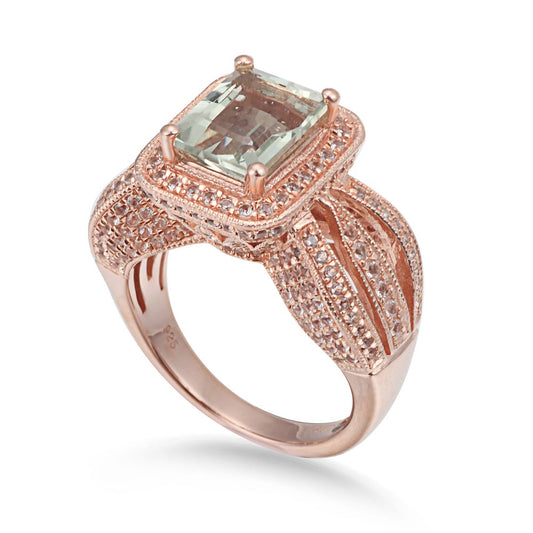 Suzy Levian Sterling Silver 4.6 cttw Emerald-Cut Green Amethyst Ring