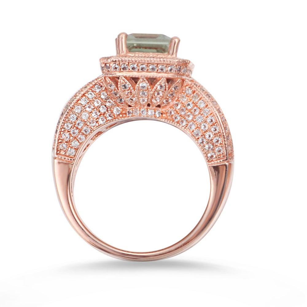 Suzy Levian Sterling Silver 4.6 cttw Emerald-Cut Green Amethyst Ring