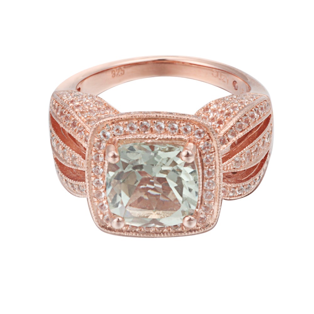 Suzy Levian Sterling Silver 4.9 TCW Green Amethyst Ring
