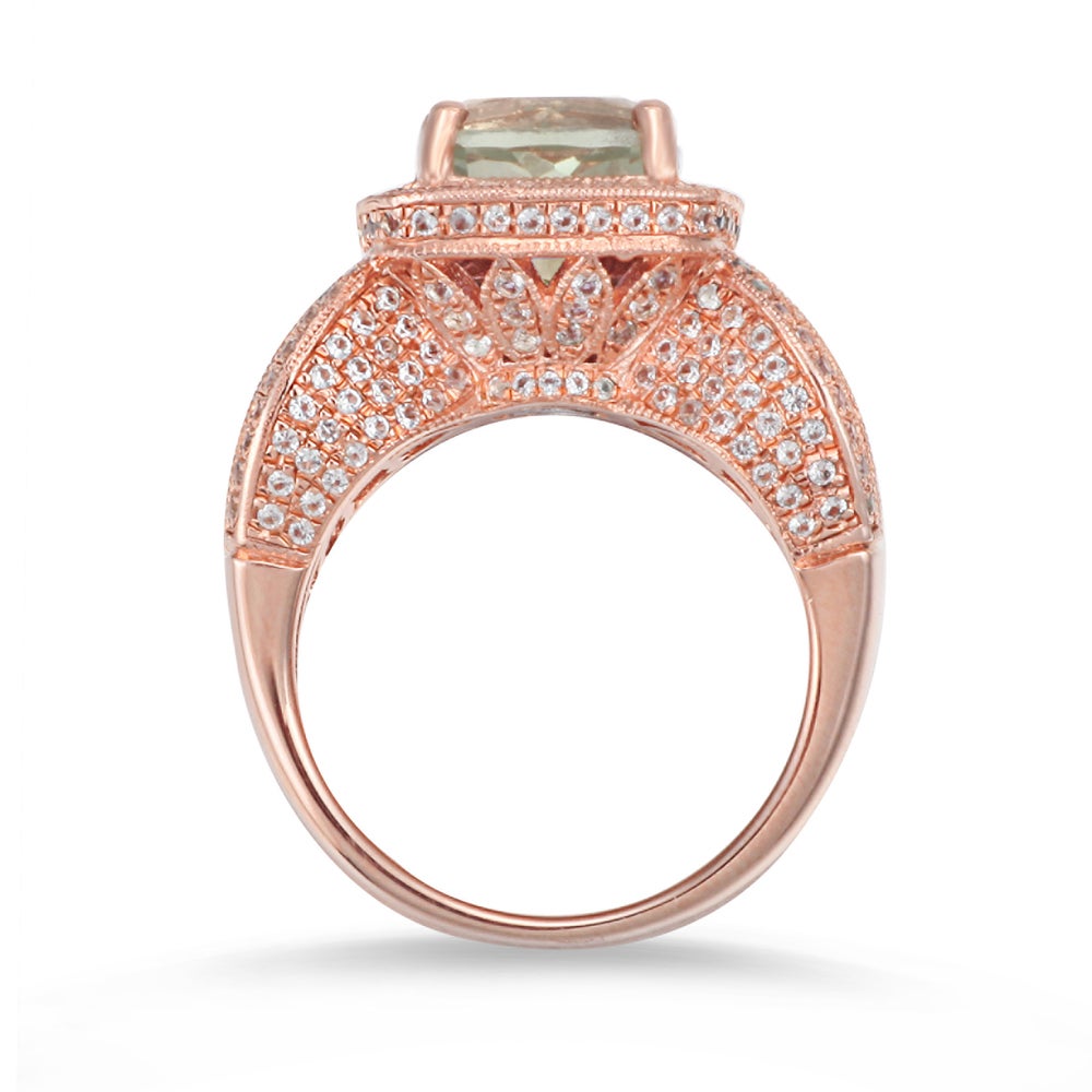 Suzy Levian Sterling Silver 4.9 TCW Green Amethyst Ring