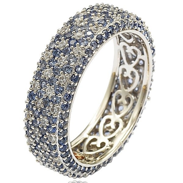 Suzy Levian Sterling Silver 5 1/3ct TGW Sapphire and Diamond Accent Eternity Pave Ring