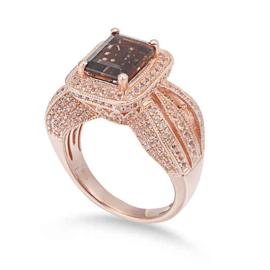 Suzy Levian Sterling Silver 5 cttw Emerald-Cut Smoky Quartz Ring