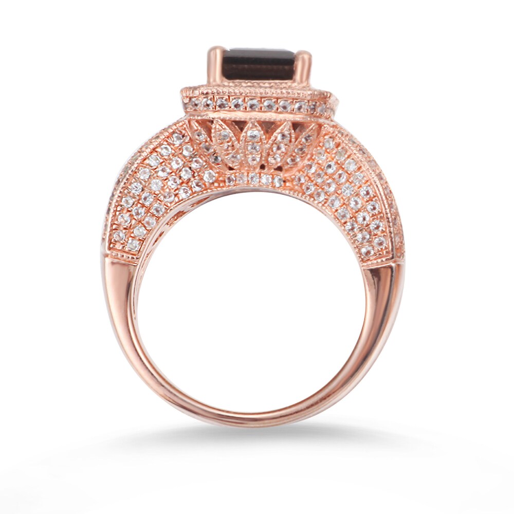Suzy Levian Sterling Silver 5 cttw Emerald-Cut Smoky Quartz Ring