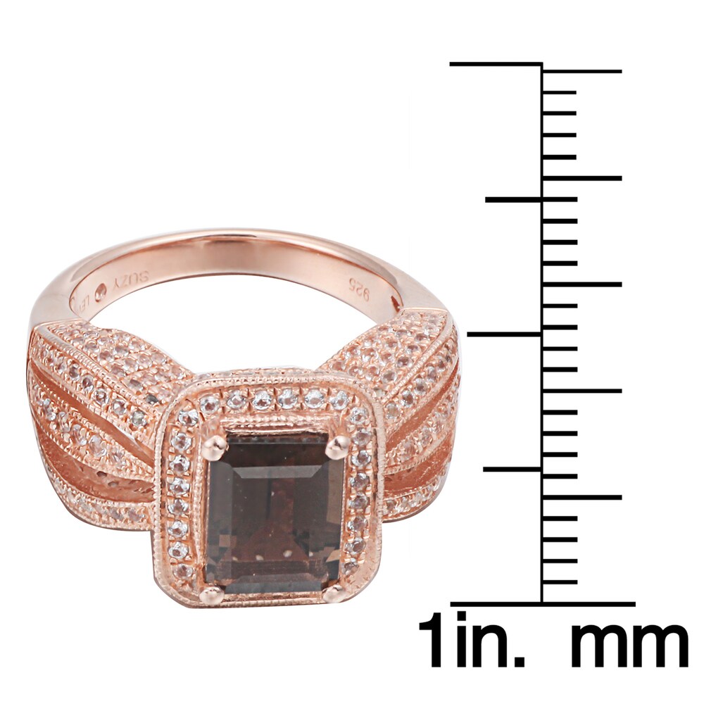 Suzy Levian Sterling Silver 5 cttw Emerald-Cut Smoky Quartz Ring