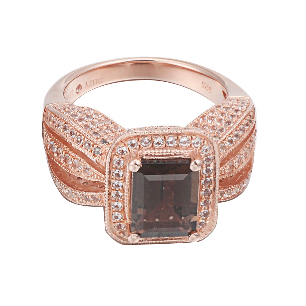 Suzy Levian Sterling Silver 5 cttw Emerald-Cut Smoky Quartz Ring