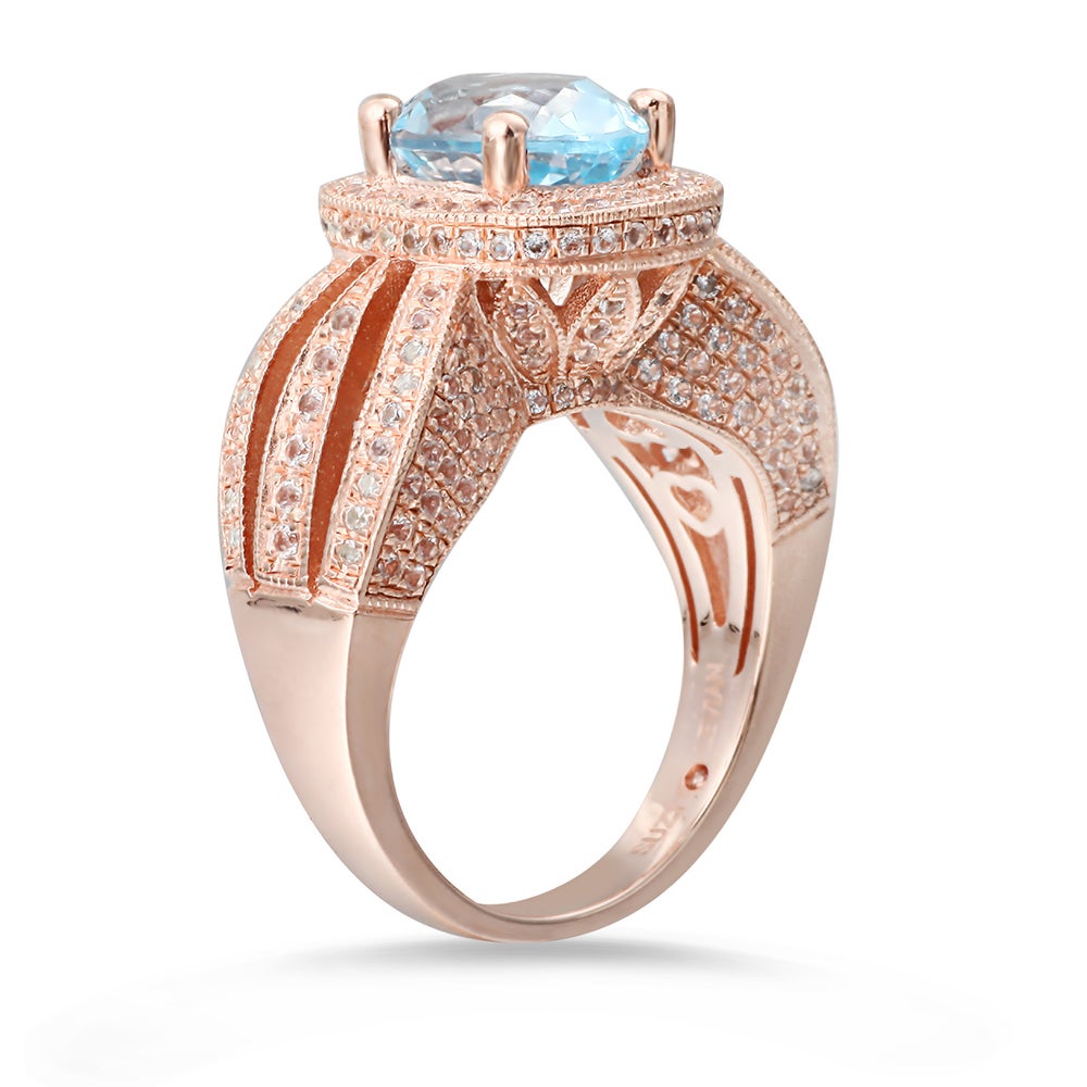 Suzy Levian Sterling Silver 5.18 cttw Blue Topaz Ring