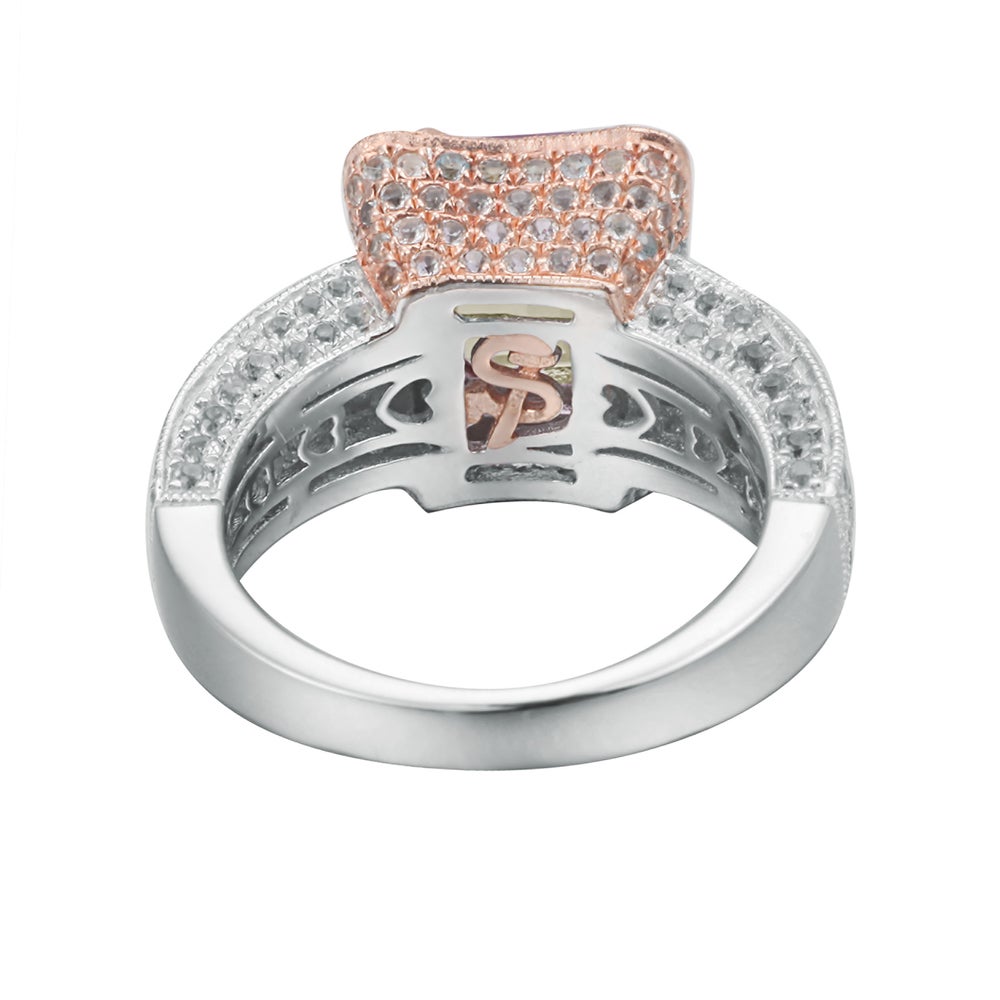 Suzy Levian Sterling Silver 5.5 cttw Green Amethyst Emerald-Cut Ring