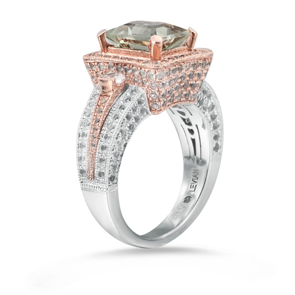 Suzy Levian Sterling Silver 5.5 cttw Green Amethyst Emerald-Cut Ring
