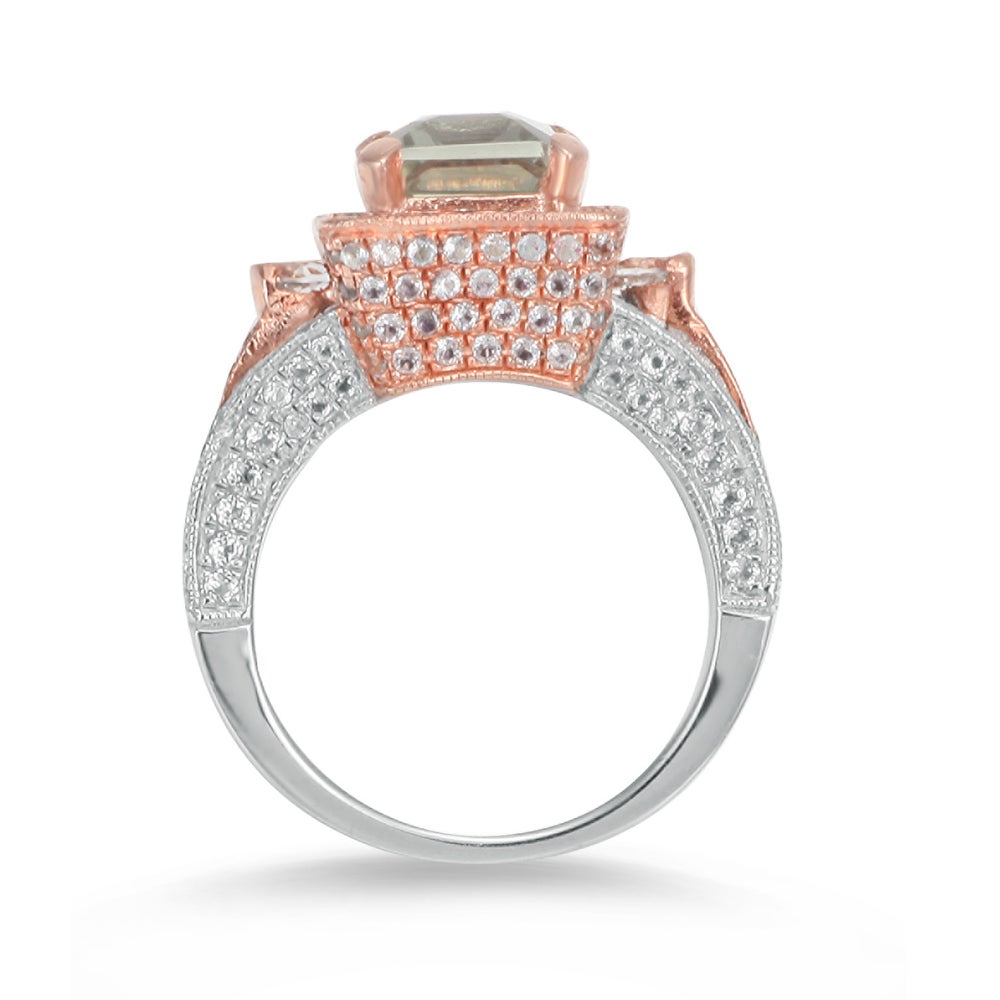 Suzy Levian Sterling Silver 5.5 cttw Green Amethyst Emerald-Cut Ring