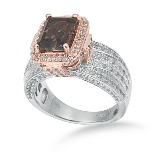Suzy Levian Sterling Silver 5.58 TCW Smoky Quartz Ring