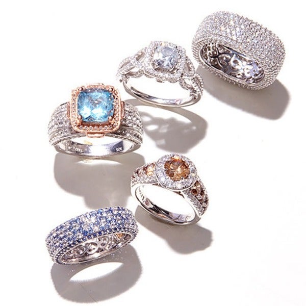Suzy Levian Sterling Silver Asscher Cut White Cubic Zirconia Engagement Ring