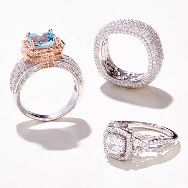 Suzy Levian Sterling Silver Asscher Cut White Cubic Zirconia Engagement Ring