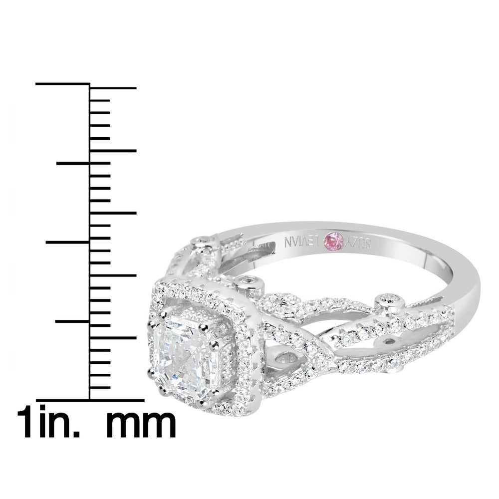 Suzy Levian Sterling Silver Asscher Cut White Cubic Zirconia Engagement Ring