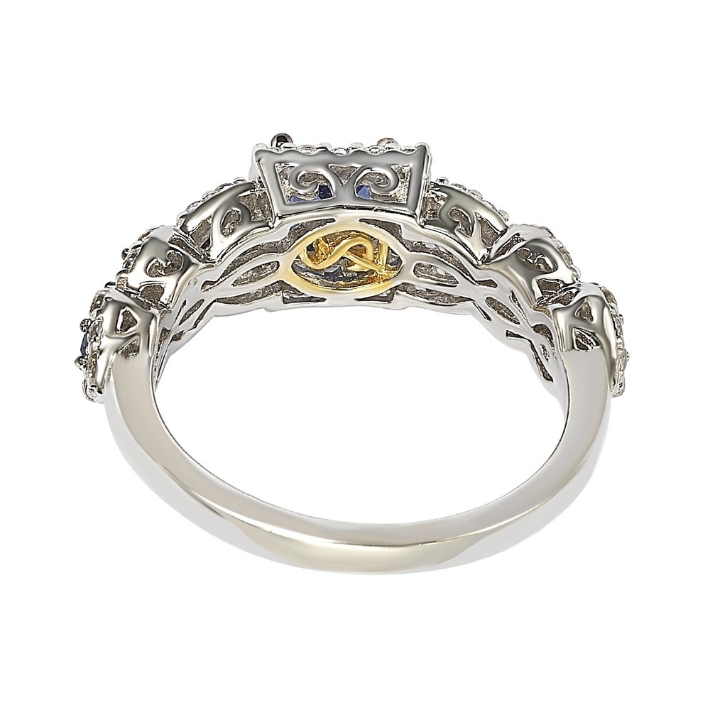 Suzy Levian Sterling Silver Assher Cut Sapphire and Diamond Accent Bridal Engagement Ring