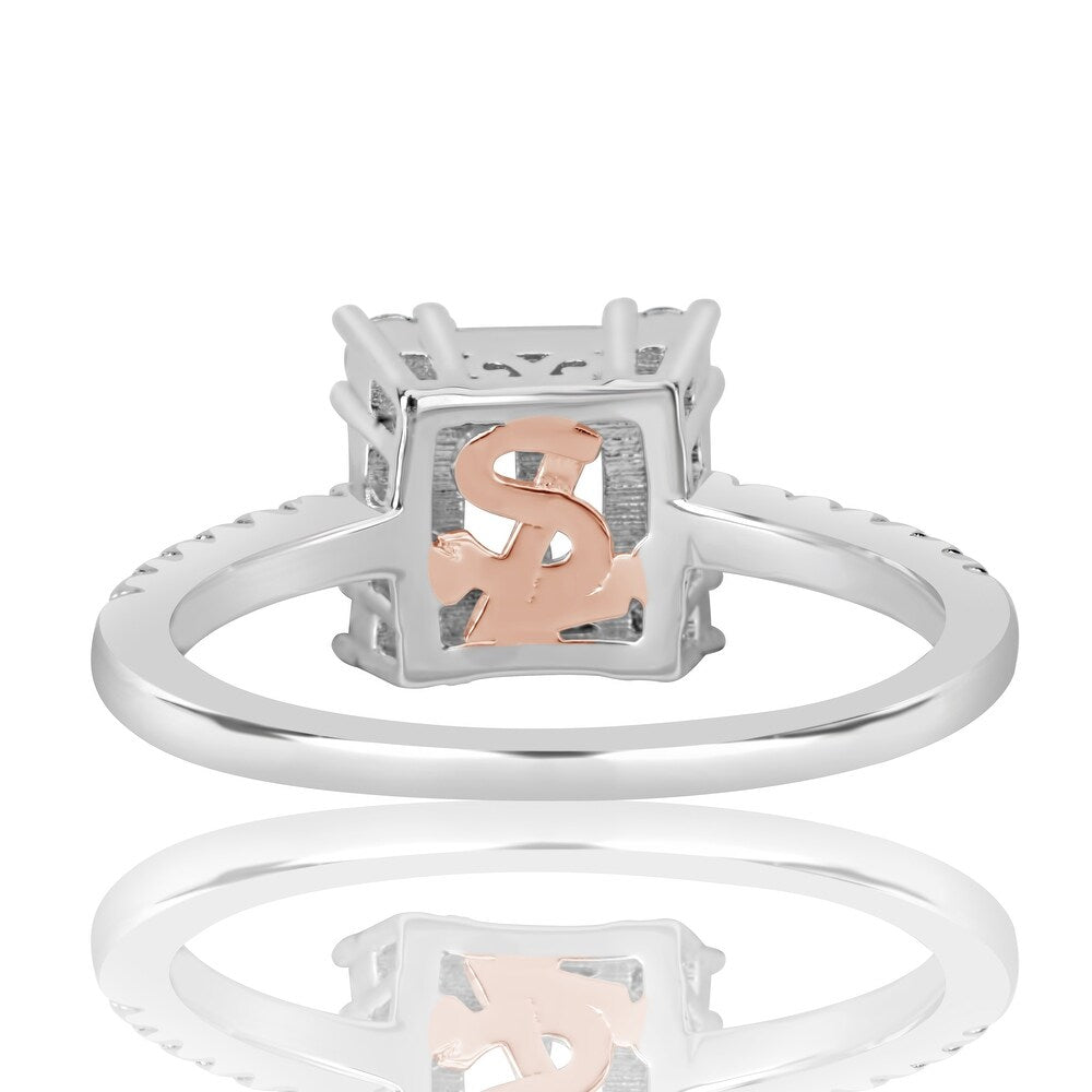 Suzy Levian Sterling Silver Bagguette and Round Cut Cluster Cubic Zirconia Bridal Engagement Ring
