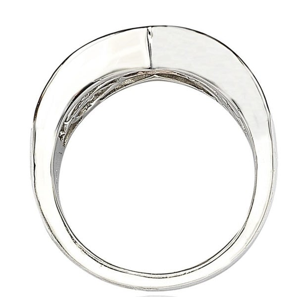 Suzy Levian Sterling Silver Black Cubic Zirconia Micro Pave Crossover 'X' Ring