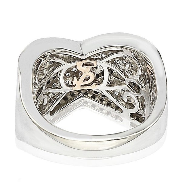 Suzy Levian Sterling Silver Black Cubic Zirconia Micro Pave Crossover 'X' Ring